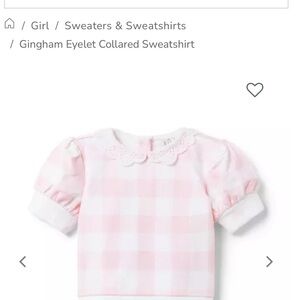 NWT: Janie and Jack Pink and White Gingham Puff Sleeve Sweatshirt
